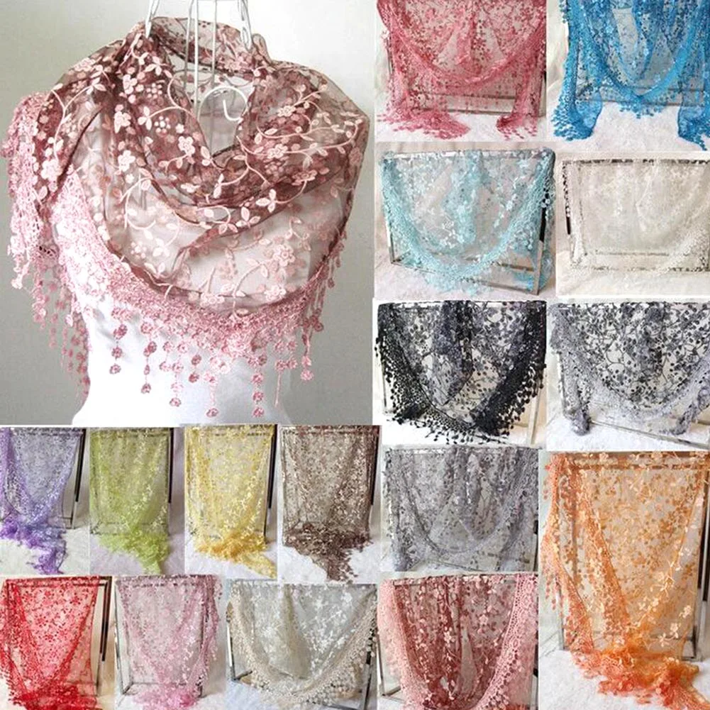 Sciarpa A Triangolo Da Donna Per Scialle Da Preghiera Della Chiesa Velo Di Pizzo Ricamato Veli Con Nappe Floreali Mantillas Per La Scarve Con Ciondolo