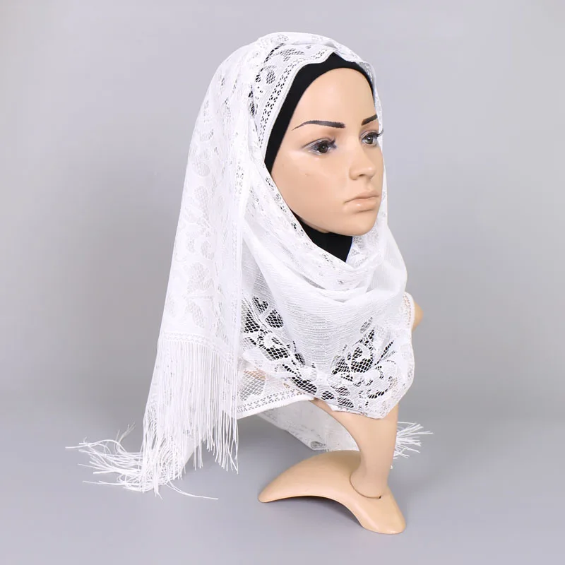 Sciarpa Donna Jersey Hijab Sciarpa Donna Per Chiesa Preghiera Scialle Velo Di Pizzo Veli Con Nappe Floreali Mantillas Sciarpa Pendente Della Chiesa