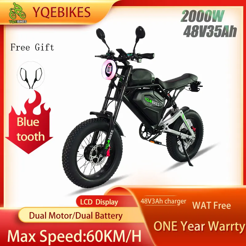 Doppia Batteria 2000W 35Ah Fatbike Bluetooth Color Light Dual Drive Racing Mountain Bike Elettrica Full Suspesnion Ebikes 48V