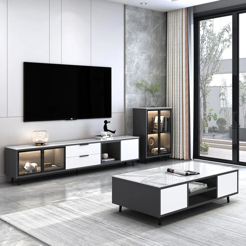 Light Luxury Rock Plate Tea Table Tv Cabinet Combinazione Piccola Unità Side Cabinet Light Luxury High End