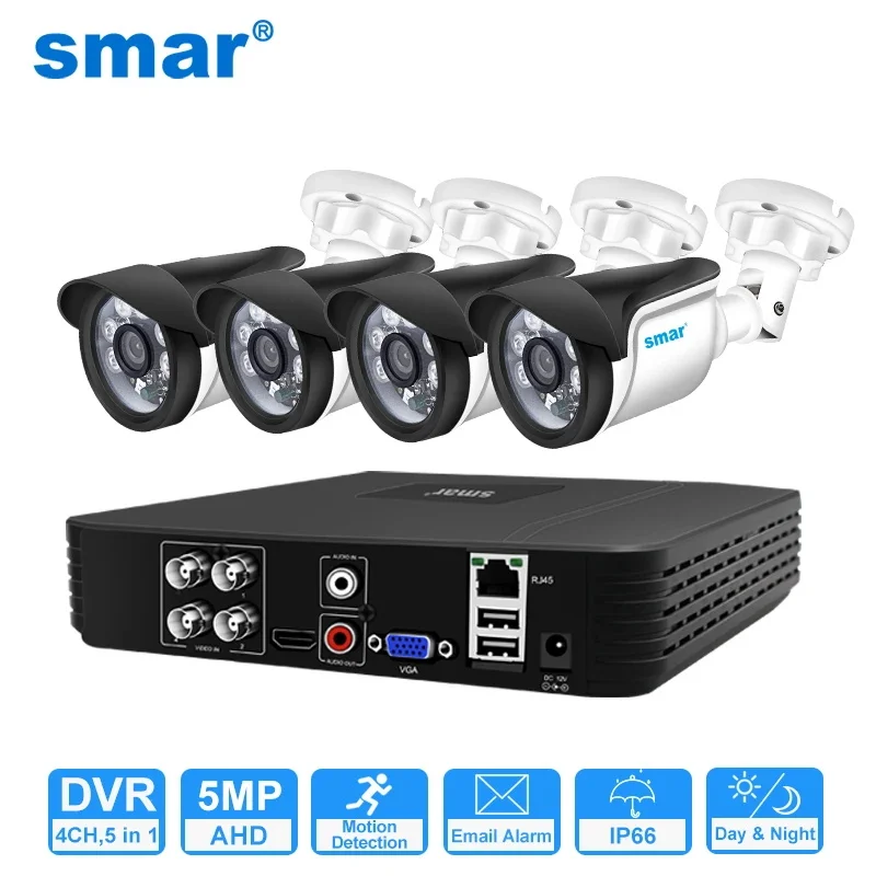 Smar 5 In 1 Kit Telecamera Ahd 5Mp 1080P 720P Sistema Di Sorveglianza Videoregistratore Sicurezza Esterna 4Ch Sistema Cctv Telecamera Allarme E-Mail