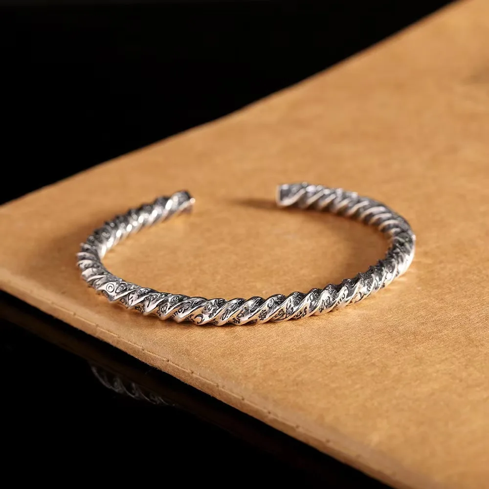 Personalità Seiko Twist Bracciale In Argento Floreale Da Uomo S925 Bracciale Con Apertura Retrò In Argento Regalo All'Ingrosso Di Moda Di Tendenza
