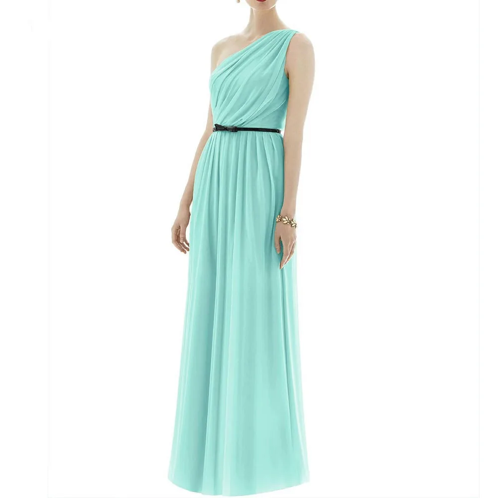 Abiti Da Damigella D'Onore Abiti Da Damigella D'Onore Abiti Da Cerimonia Lunghi In Chiffon Verde Chiaro Formale Monospalla Reale Da Sposa
