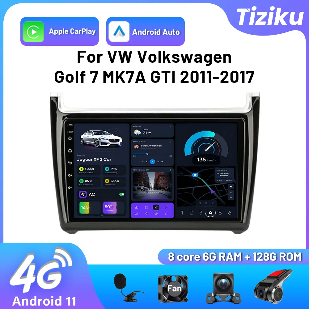 Carplay Android Auto Radio 2Din Android Dsp 4G Autoradio Per Vw Volkswagen Polo 5 2009 2010 2011 2012 2013 2014-2020 Multimedia