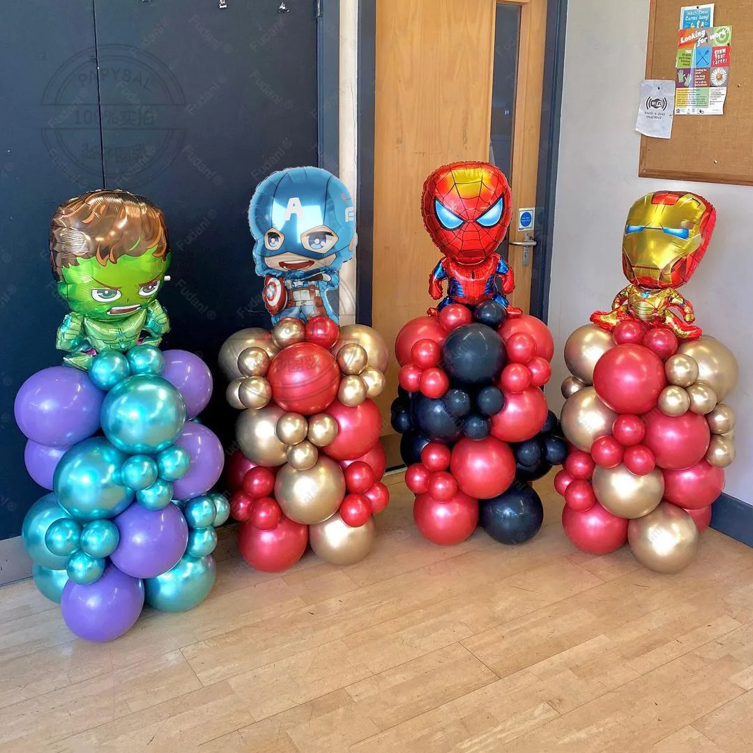 132 Pz Tema Supereroe Palloncini Di Compleanno Arco Ghirlanda Kit Spiderman Ironman The Hulk Foil Balls Baby Shower Decorazioni Per Feste