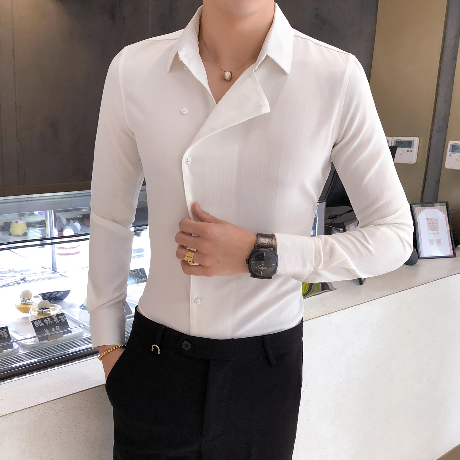 2019 Camicie Da Uomo Primavera Nuove Camicie Eleganti Bianche Camicie Casual Maniche Lunghe Mens Business Vestito Uomo Elegante Moda Camicie Stile Sli