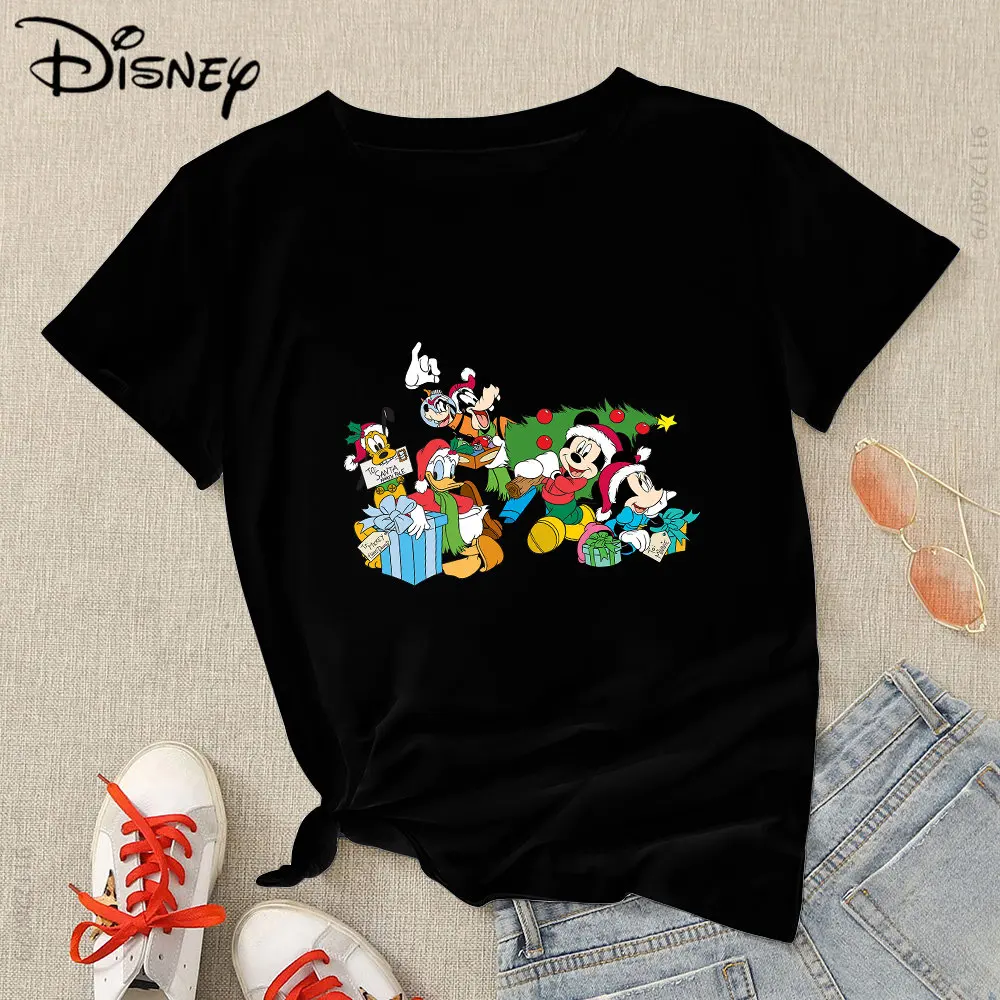 Merry Christmas Mickey And Friends Disney Women Blouses 2023 Fashion Xmas High Street Trend Femme T-Shirt Home Casual Clothes