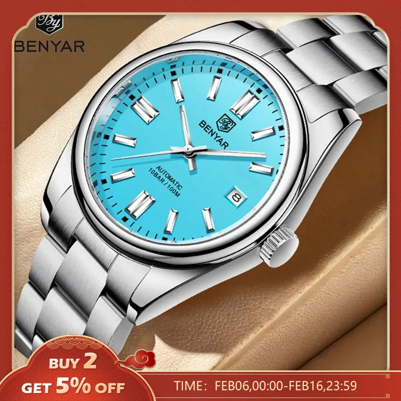2023 Benyar New Luxury Men Orologi Da Polso Meccanici 10Bar Orologio Automatico Impermeabile Orologio Sportivo Da Immersione In Acciaio Inossidabile P