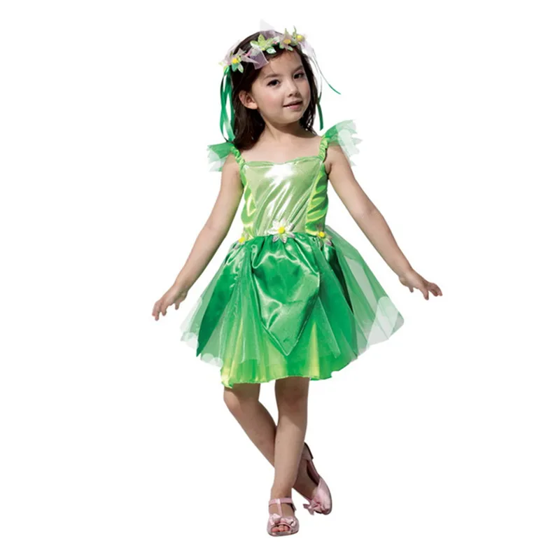 Halloween Girls Green Elf Cosplay Fairy Costumes For Kids Girls Dress Avenue Neverland Garden Costume Dress