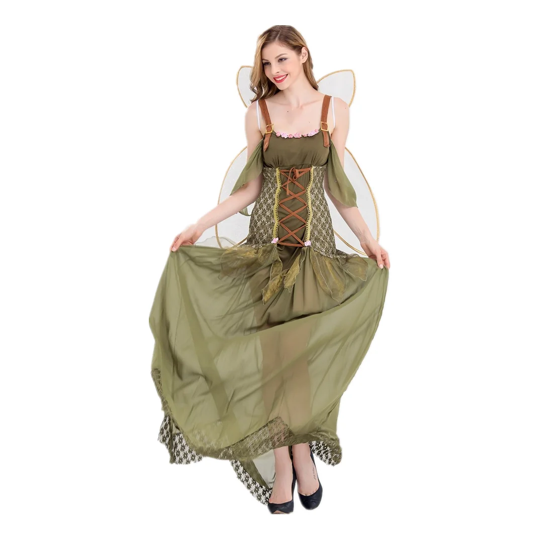 Halloween Tinkerbell Angel Elf Princess Forest Flower Fairy Tinker Bell Costume Fiaba Green Forest Cosplay Fanasia Dress