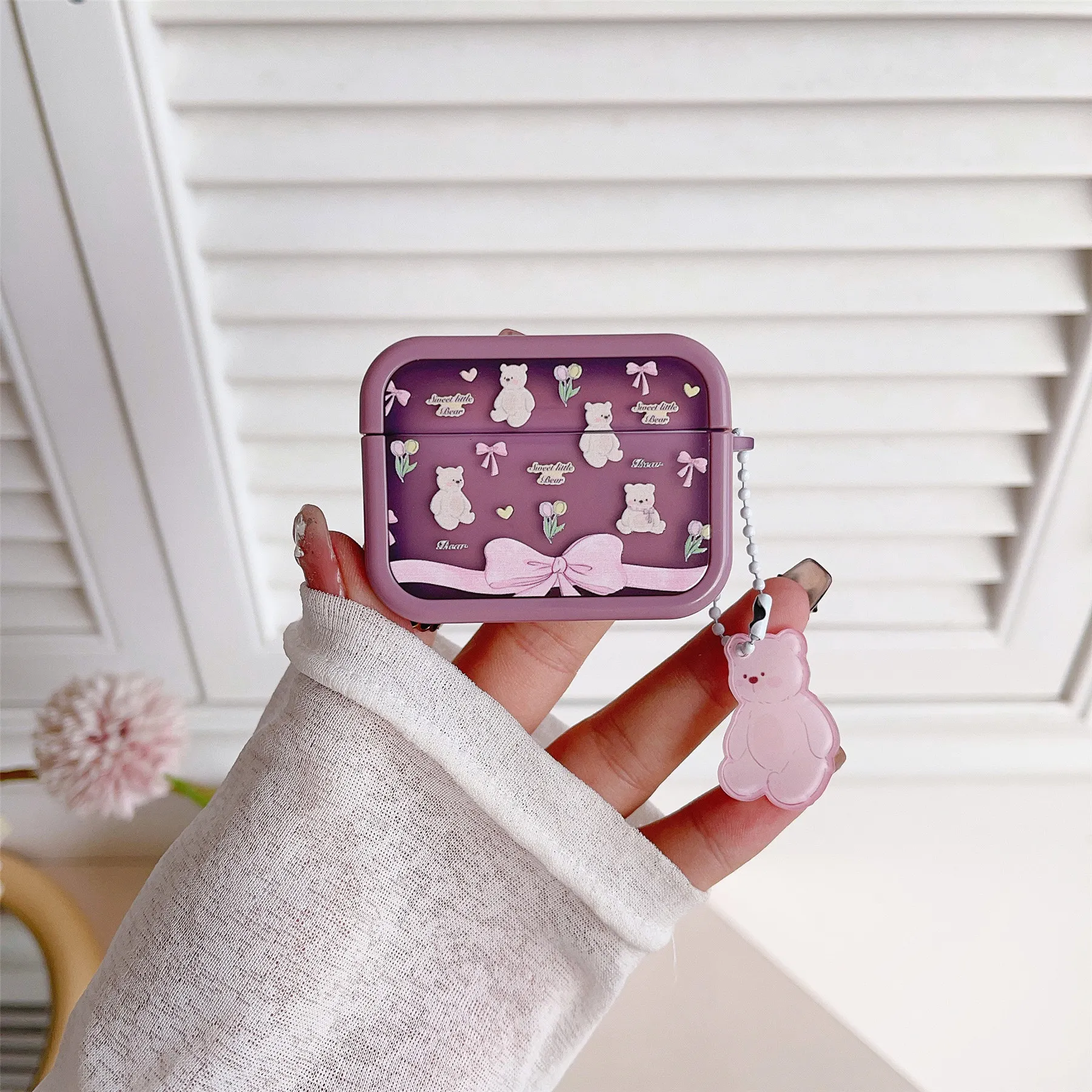 Custodia Per Apple Airpods 1 2 Pro Custodia Di Terza Generazione Cute Bear Purple Con Portachiavi Fundas Earpods Cover Per Airpods Pro 3 Case