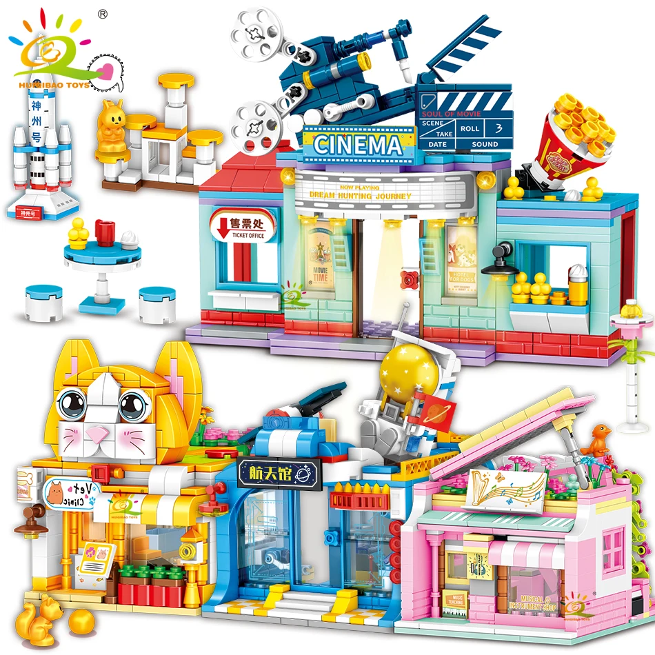 Huiqibao Moc Street View Architecture Series Building Blocks Coffee Shop Cinema Bambini City Construction Brick Toy Set Gift