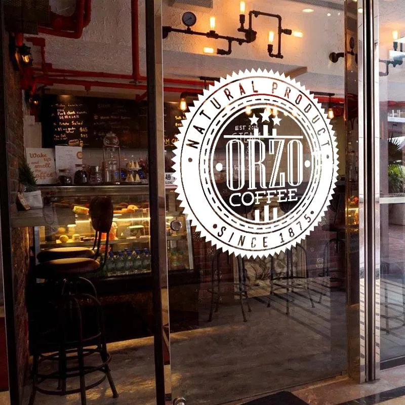 Coffee Shop Sign Natural Orzo Logo Cafe Decor Adesivo Decalcomania Tazza Da Parete Di Alta Qualità Vinile Personalizzato