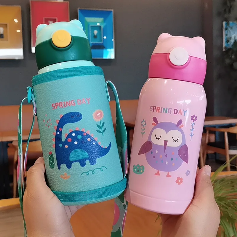 Fun Animals Kids Thermos Mug Con Cannuccia In Acciaio Inossidabile Dobble Boccette Sottovuoto Bambini Cute Thermal Water Bottle Tumbler