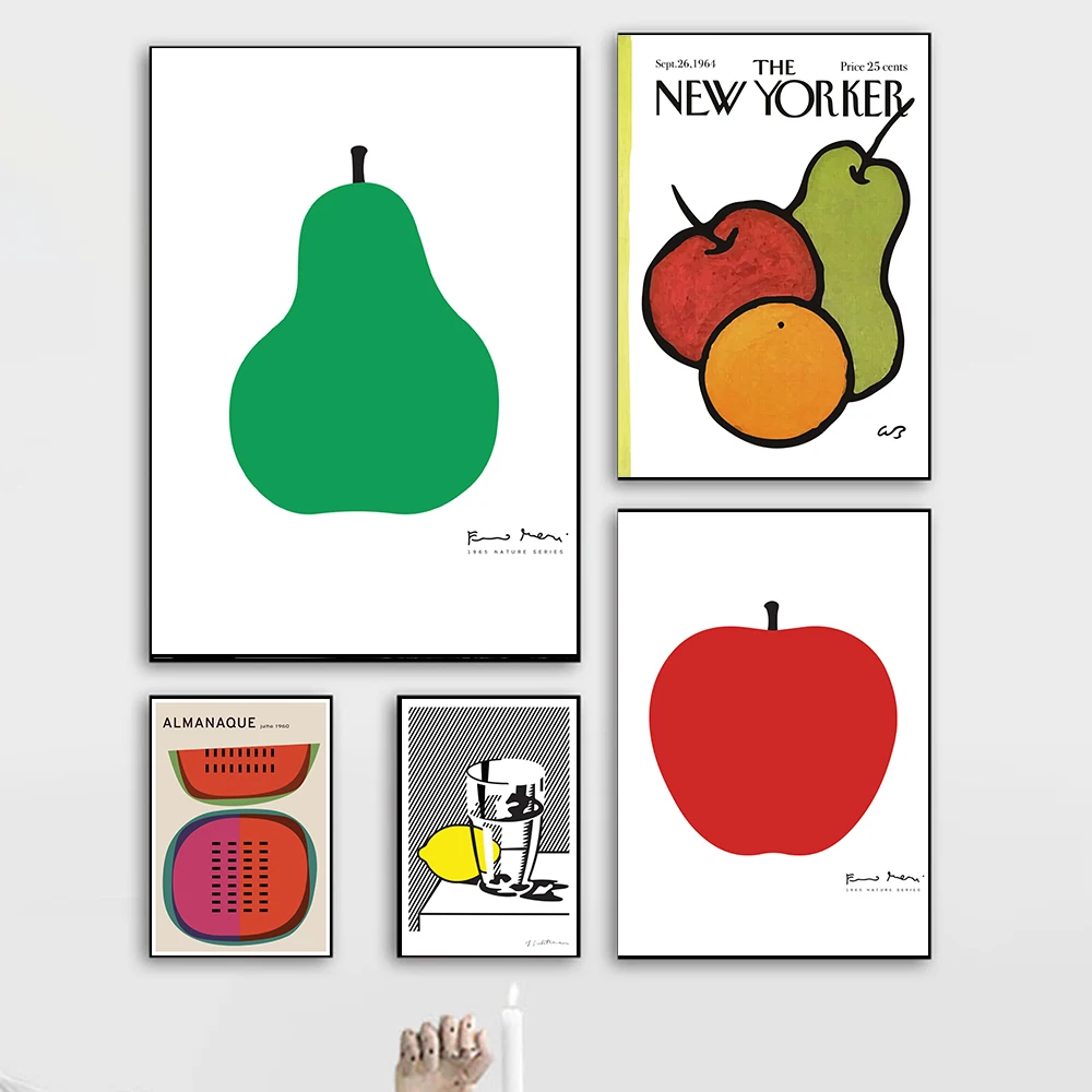 Fruit Home Vintage Magazine Cover Poster, Nature Series Icon Symbol Nursery Kitchen Still Life Art Illustration Decoration