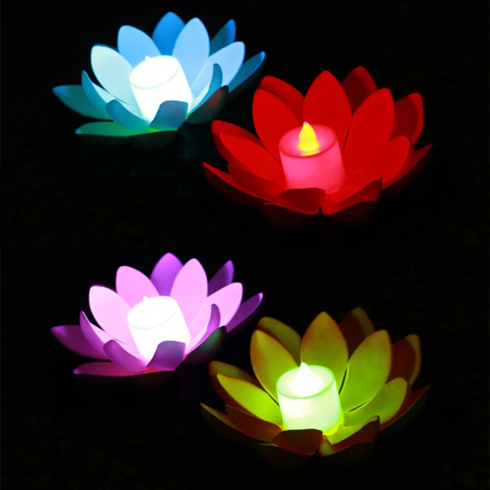 Floating Lotus Lights Pool Pond Lightflower Lampade Da Esterno Decorazione Galleggiante Lanterna Solare Wishing Lanterne Fiori Decorativi A Led