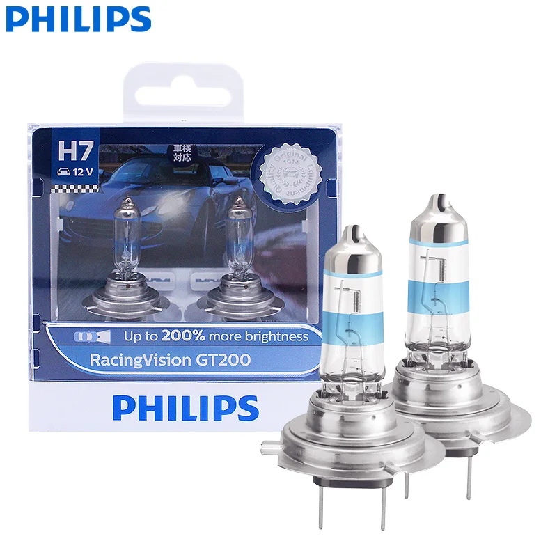 Philips Racingvision Gt200 H7 12V Px26D + 200% Brighter Light Auto High Low Beam Faro Alogeno Lampade Per Auto Ece Muslimate, Coppia