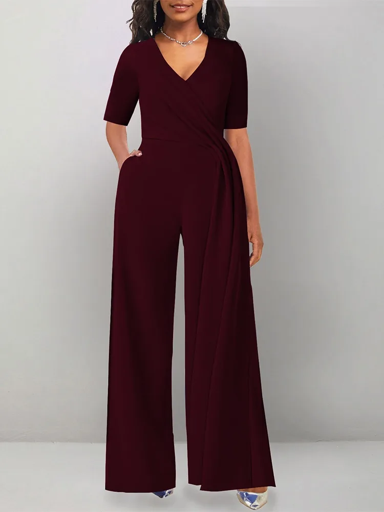 Autunno Monos Mujer Solido Scollo A V Tasca Design Gamba Larga Tuta Di Una Moda Casual Pezzi Per Le Donne Eleganti Tute Da Salto Femminili