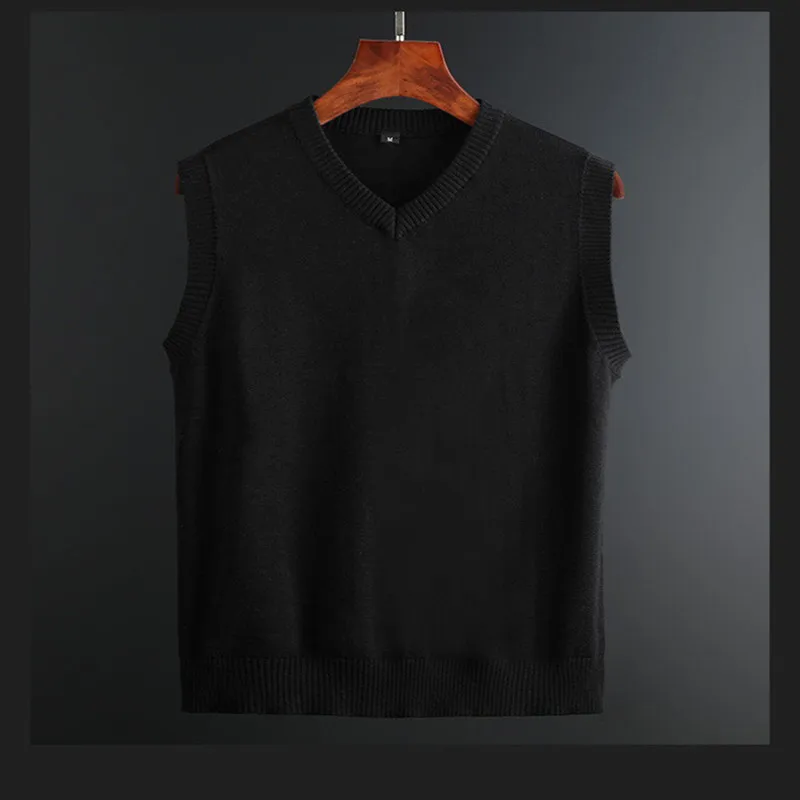 Gilet Da Golf Da Uomo Solido Scollo A V In Cotone Autunno Primavera Caldo Abbigliamento Senza Maniche Maglioni Di Lana Di Moda Maglia Lavorata A Magli