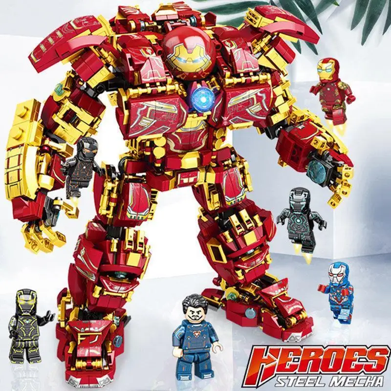 Anime Cartoon Building Blocks Iron Man Hulkbuster Mecha Armor Puzzle Intelligence Robot Assembly Toy Regalo Educativo Per Bambini