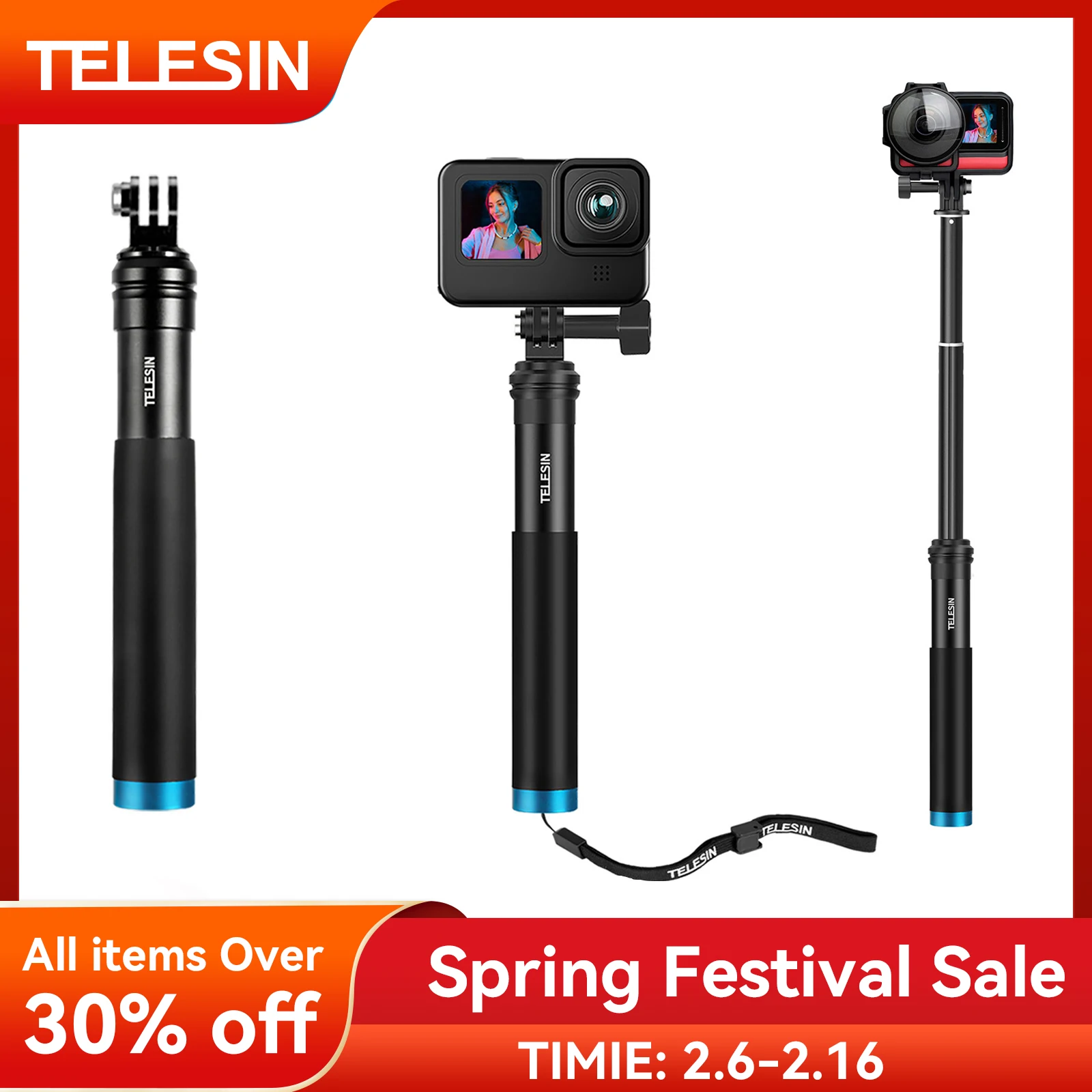 Asta Telescopica Telescopica Telescopica In Lega Di Alluminio Estensibile Per Selfie Stick Per Gopro Hero 12 11 10 9 8 7 6 5 Insta360 Osmo Action