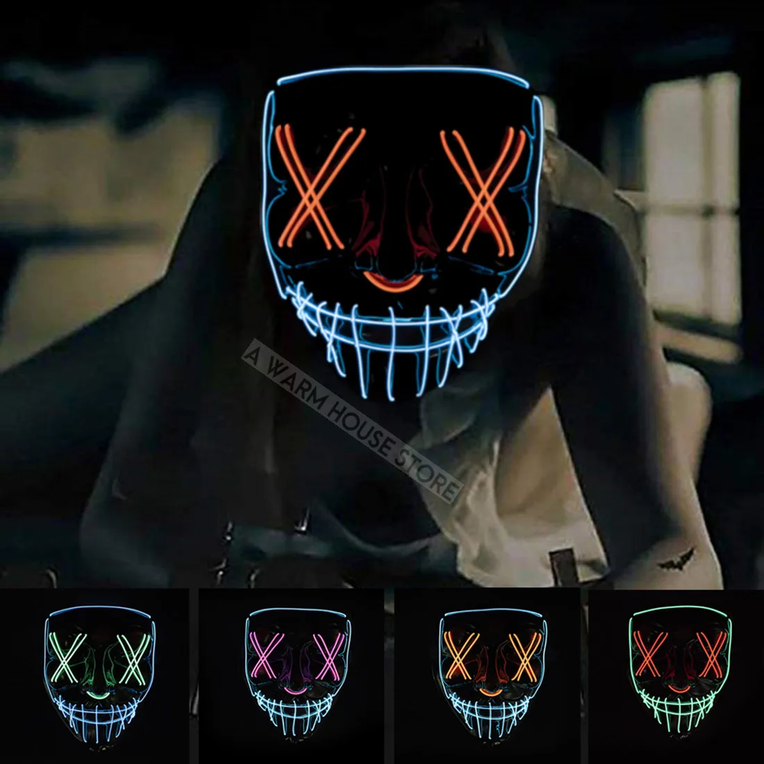 Maschera Di Halloween Maschere Per Feste A Led Maschera Horror Neon Parti Mascara Cosplay Maschera Spaventosa Mascarillas Incandescente Cranio Maski C