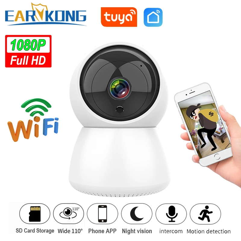 Earykong Tuya Wifi Telecamera Per Interni 1080P Hd Ptz Antifurto Per La Casa Telecamera Di Allarme Audio Bidirezionale Tuya Smart App