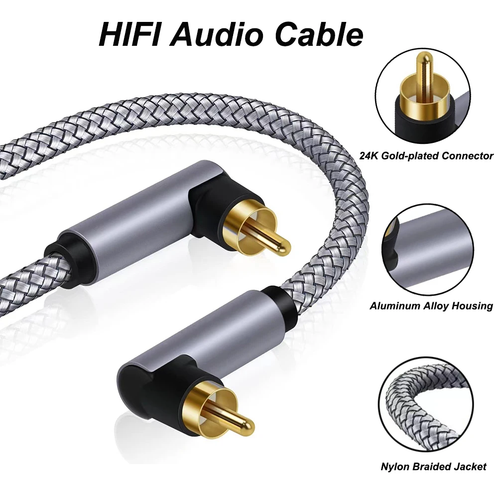 Cavo Audio Hifi 90 Gradi Placcato Oro Digitale Rca A Rca Maschio Amplificatore Coassiale Cavo Spdif Per Accessori Hdtv Home Theater