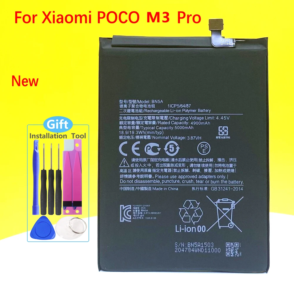 Nuova Batteria Bn5A Per Smartphone Xiaomi Poco M3 Pro/Telefono Cellulare Intelligente + Numero Di Tracciamento