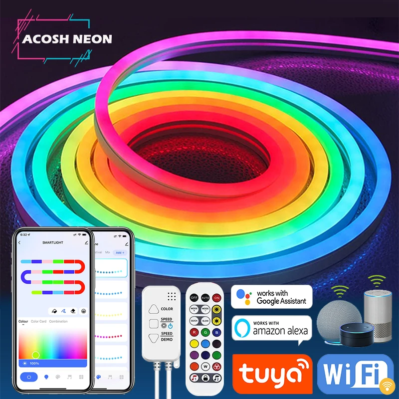 Tuya Led Strip Lights Wifi 12V Rgbic Neon Rope Lights Con Music Sync Neon Led Lights Per Room Gaming Room Decoration Alexa 10M