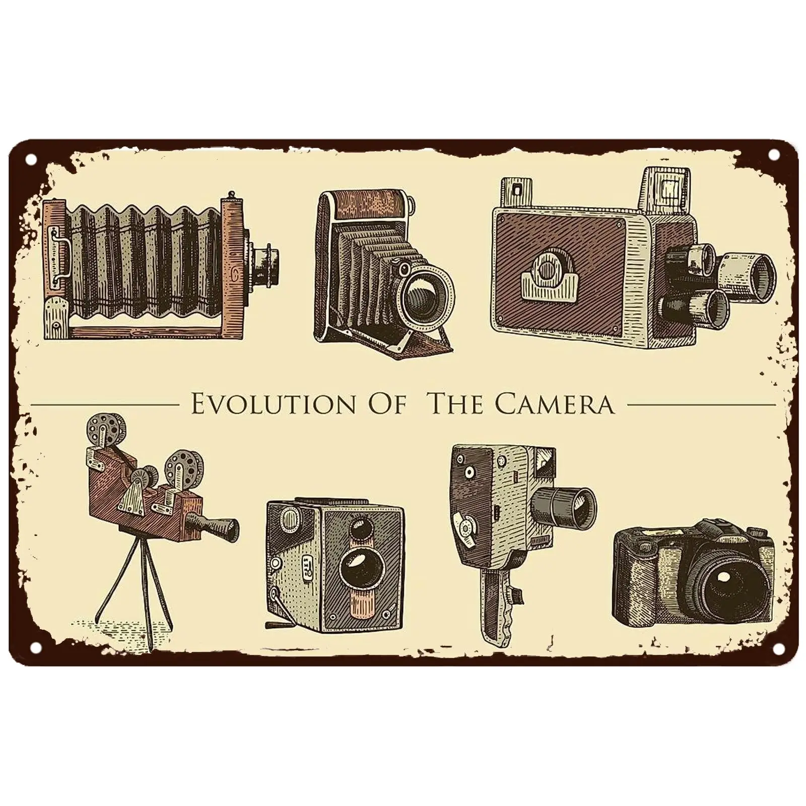 Evolution Of The Camera Retro Metal Signs Old Camera Photography Gift Rustic Tin Sign For Garage Shop Man Cave Bar Home Wall