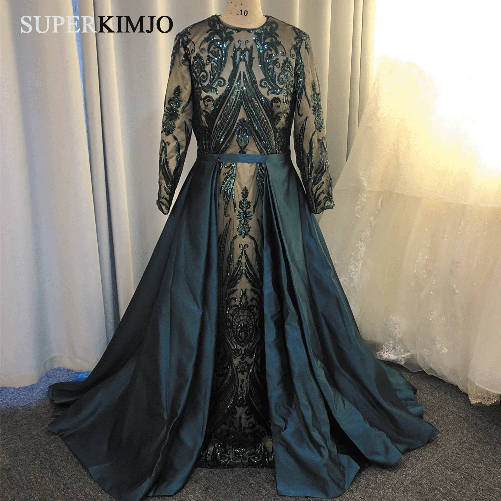Superkimjo Vestiti Eleganti Donna Cerimonia Sera Arabo Abiti Da Sera A Manica Lunga Con Paillettes Staccabile Gonna Abito Da Sera 2019