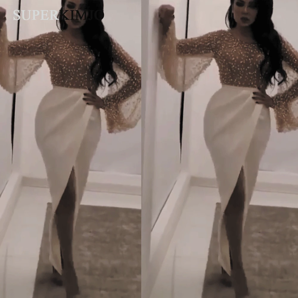 Superkimjo Di Lusso In Rilievo Abiti Da Sera Lunghi Del Manicotto Del Chiarore Della Sirena Arabo Abiti Formali Vestiti Eleganti Donna Cerimonia Sera