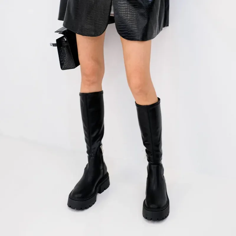 Botas De Mujer Moda Donna Tacchi Alti Al Ginocchio Sottile Autunno Inverno Caldo Suola Spessa Elastico Rider Zapatos Versace Mujer Gotico