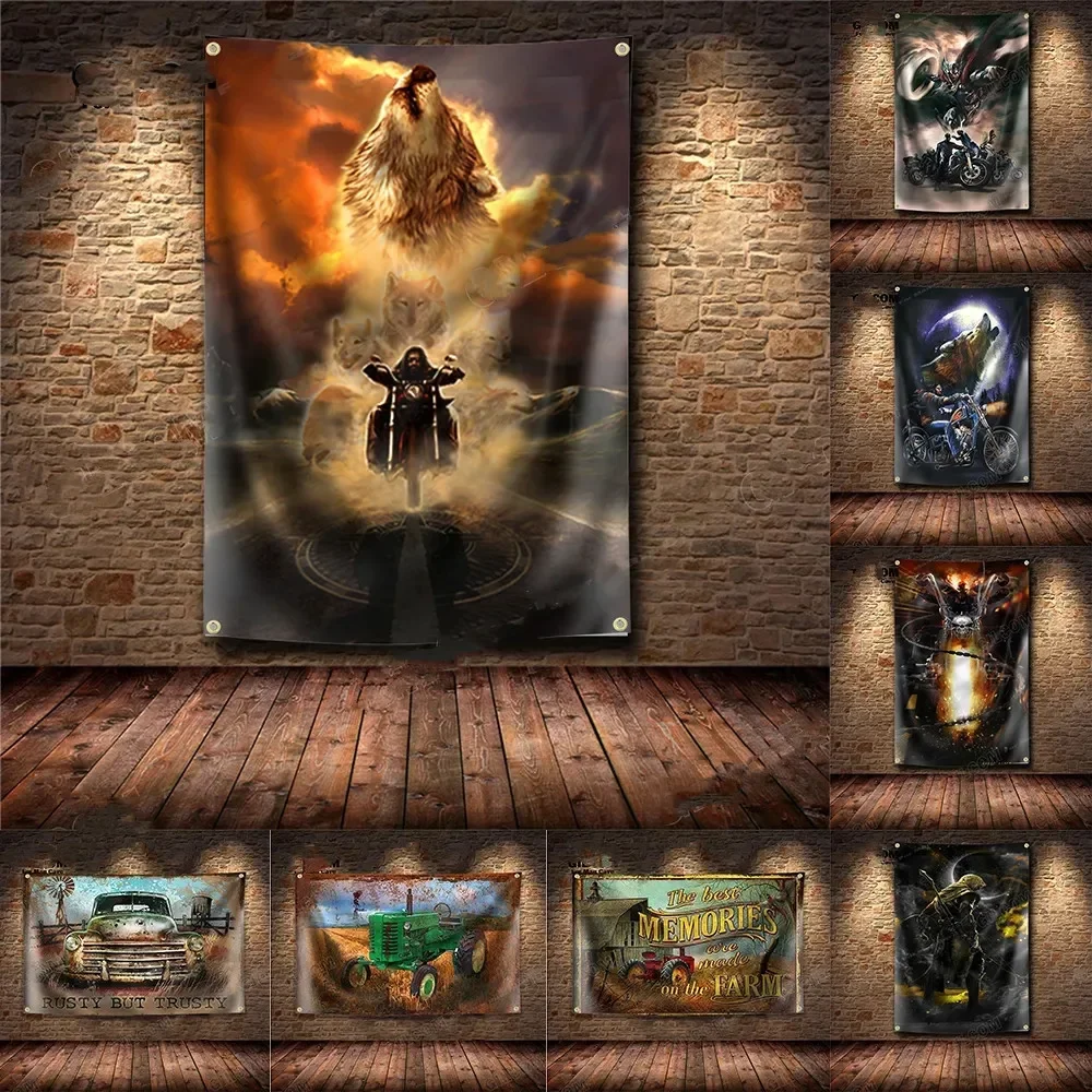 Auto Motor Banner Flag Road Runner Ghost Riders Poster Wall Vintage Garage Decor Pubblicità Car Painting Sign Pub Club Bar