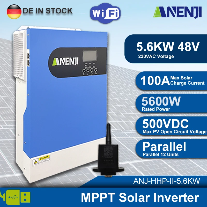 Anenji 5600W Inverter Solare Ibrido 48V 220V Inverter A Onda Sinusoidale Pura 100A Mppt Regolatore Di Carica Solare Supporto Parallelo Senza Tasse