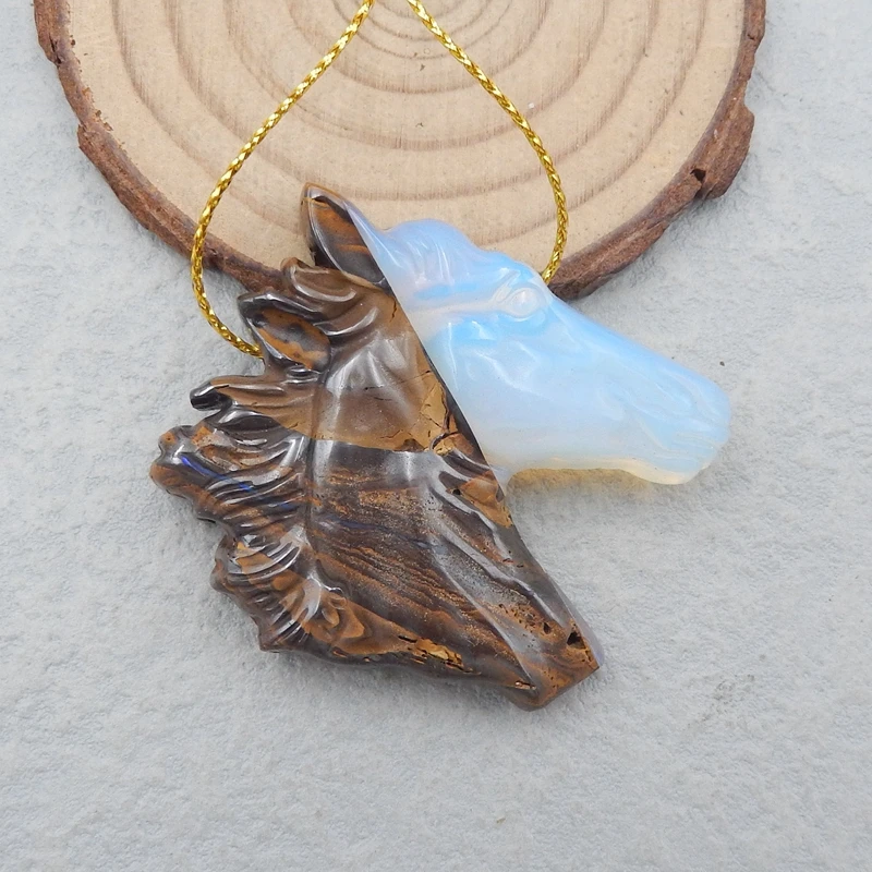 Opale Di Masso In Pietra Naturale, Perlina Pendente Testa Di Cavallo Intagliata Opalite 43X39X9Mm,25G