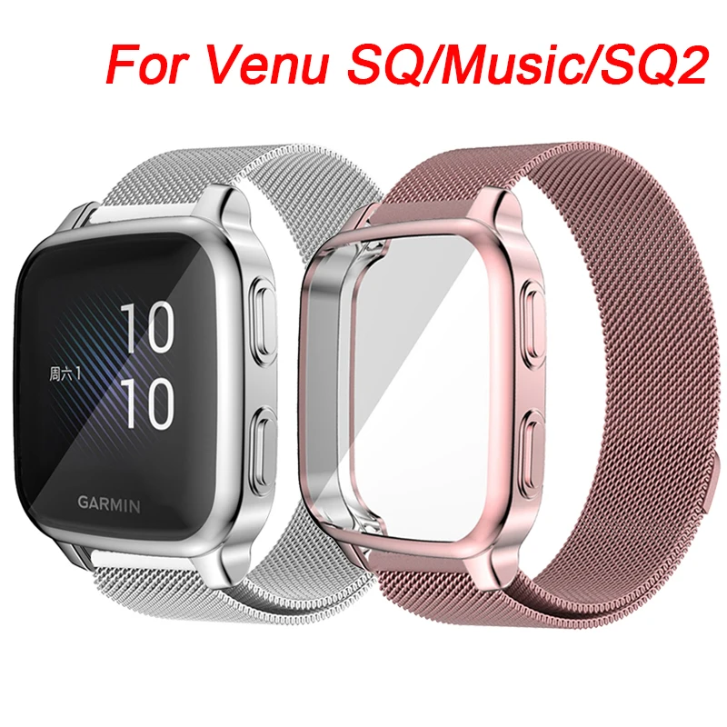 Cinturino Ad Anello Magnetico 2 Pezzi Per Garmin Venu Sq Music Venu Sq 2 Watch Braccialetti In Metallo Con Custodia Completa In Silicone Per Garmin Ve