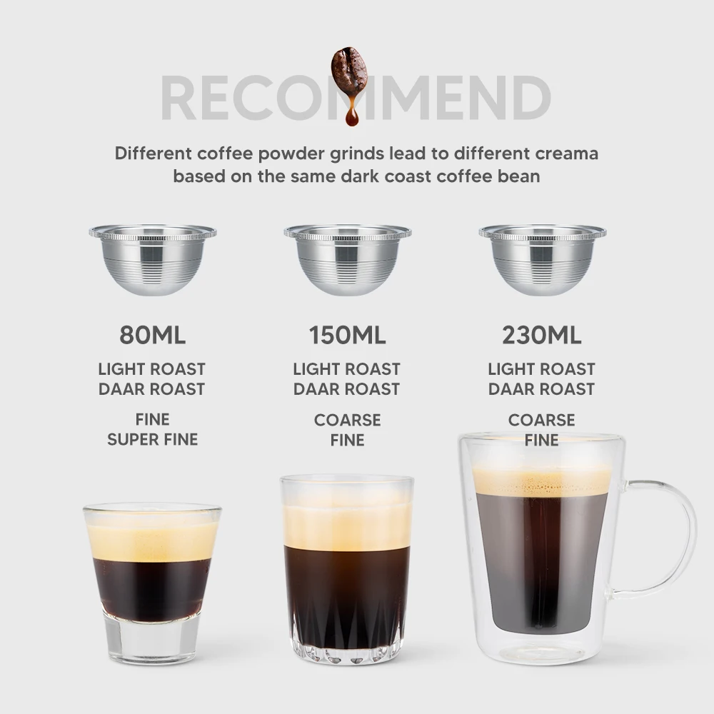 Icafilas 80/150/230Ml Capsula Di Caffè Riutilizzabile Per Nespresso Vertuo Maker Ricarica Cafe Filtro Pod Vertuoline Tazza In Acciaio Inossidabile