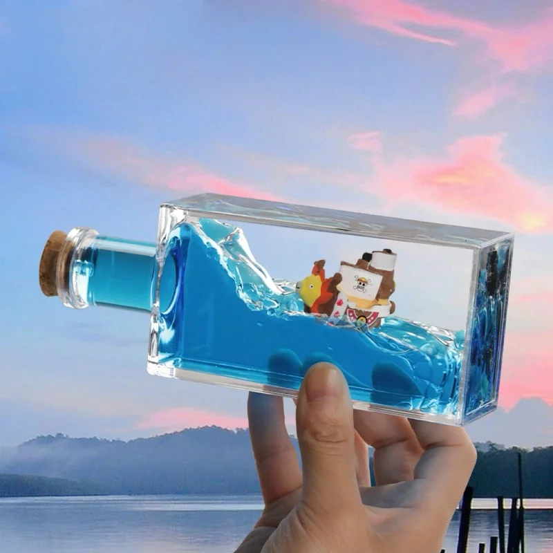3D Ship Fluid Drift Bottle One Piece Floating Boat Ornament Mille Sunny Ship Going Merry Boat Home Decor Sunny Toy Kid Gift