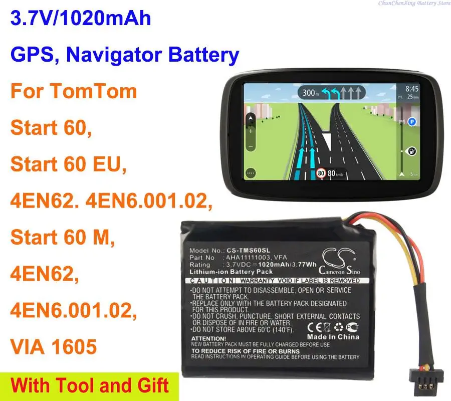 Batteria Cameron Sino 1020Mah Per Tomtom 4 En6.001.02, 4 En62, 4 En62. 4, Start 60, Start 60 Eu, Start 60 M, Via 1605