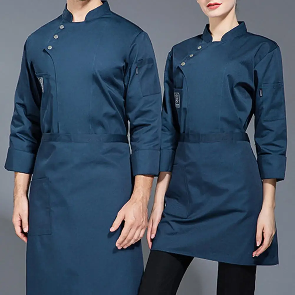 Uomo Donna Chef Top Colletto Alla Coreana Camicia Da Cuoco Uniforme Da Cuoco Impermeabile Professionale Per Uomo Donna Colletto Alla Coreana In Tinta 