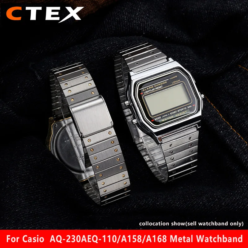 Catena Dell'Orologio Steelness Per Casio A158W/168/159/169 Aq-230 Aeq-110 Cinturino In Metallo Cinturino Per Studenti 18Mm