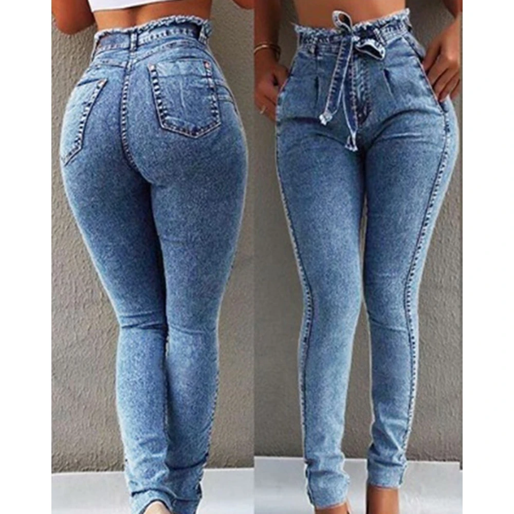 Casual Lace-Up A Vita Alta Jeans Donna Lady Washed Skinny Pencil Pants Denim Femme Levis Trouces Y2K Fashion Vestiti In Stile Coreano