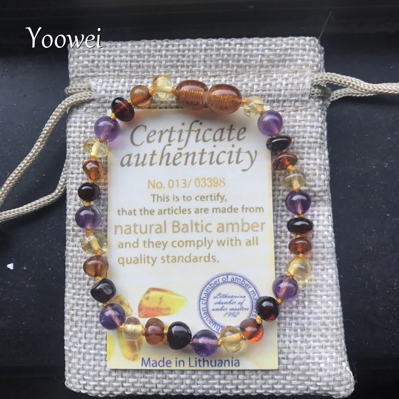 Yoowei 9 Del Bambino Di Colore Ambra Braccialetto/Collana Naturale Ametista Gemme Adulto Bambino Di Dentizione Collana Di Ambra Baltica Di Commercio A