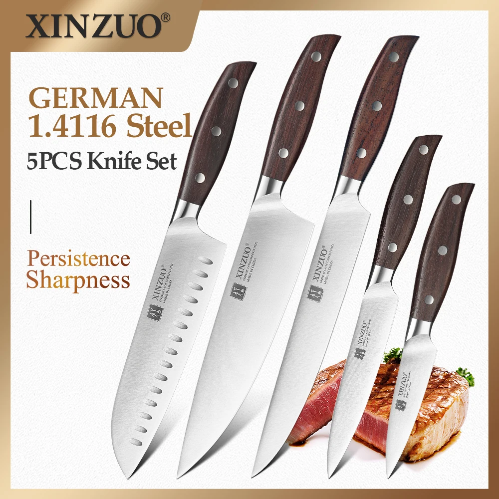 Xinzuo Di Alta Qualità 1-5 Pz Pollici Utilità Di Sbucciatura Mannaia Chef Coltello Da Pane Cuoco In Acciaio Inox Coltelli Da Cucina Set Rasoio Affilat