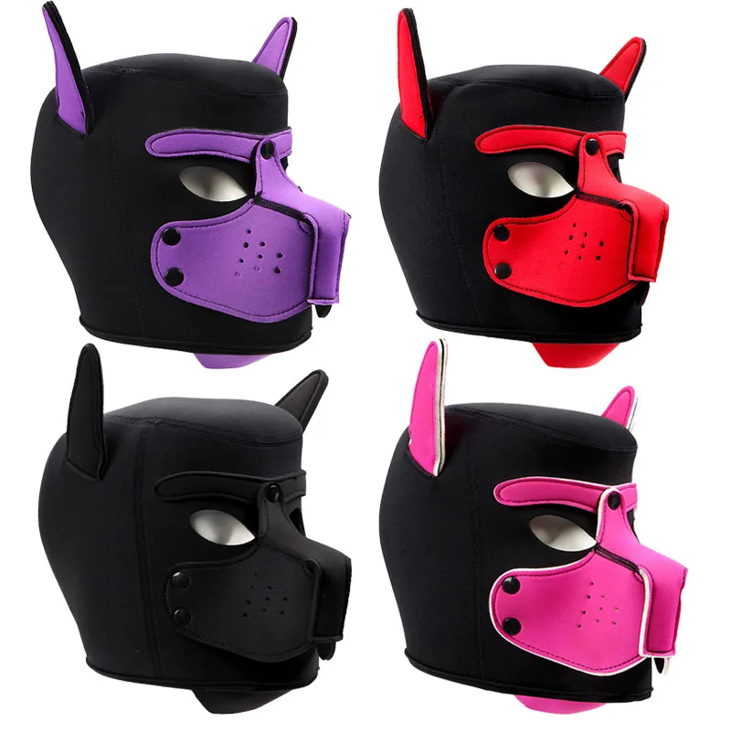 Costumi Sexy Unisex Di Uomo Donna Latex Open Mouth Hole Copricapo Per Cani Full Face Fetish Mask Hood Per Halloween Pupply Play Party