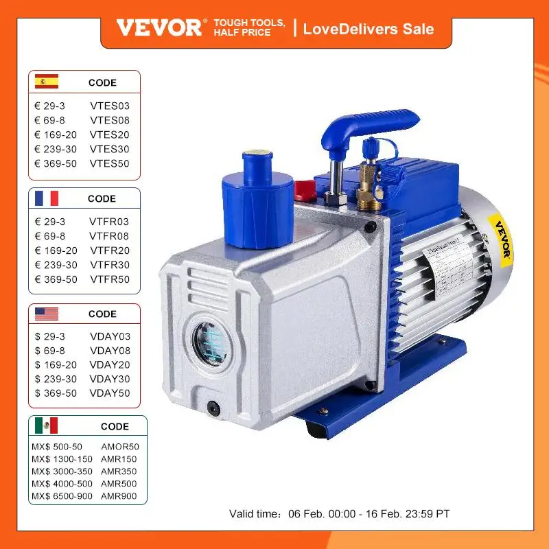 Vevor Pompa A Vuoto Per Refrigerante 6Cfm 1720Rpm Pompa Per Vuoto A Singolo Stadio Condizionatore D'Aria Pompa A Vuoto A Palette Rotante Pompa