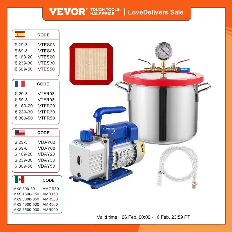 Vevor Kit Camera A Vuoto Da 1,5 Galloni (6,8 L) Pompa A Vuoto Per Refrigerante 3Hp Pompa Per Vuoto A Singolo Stadio Condizionatore D'Aria Pompa A Vuot