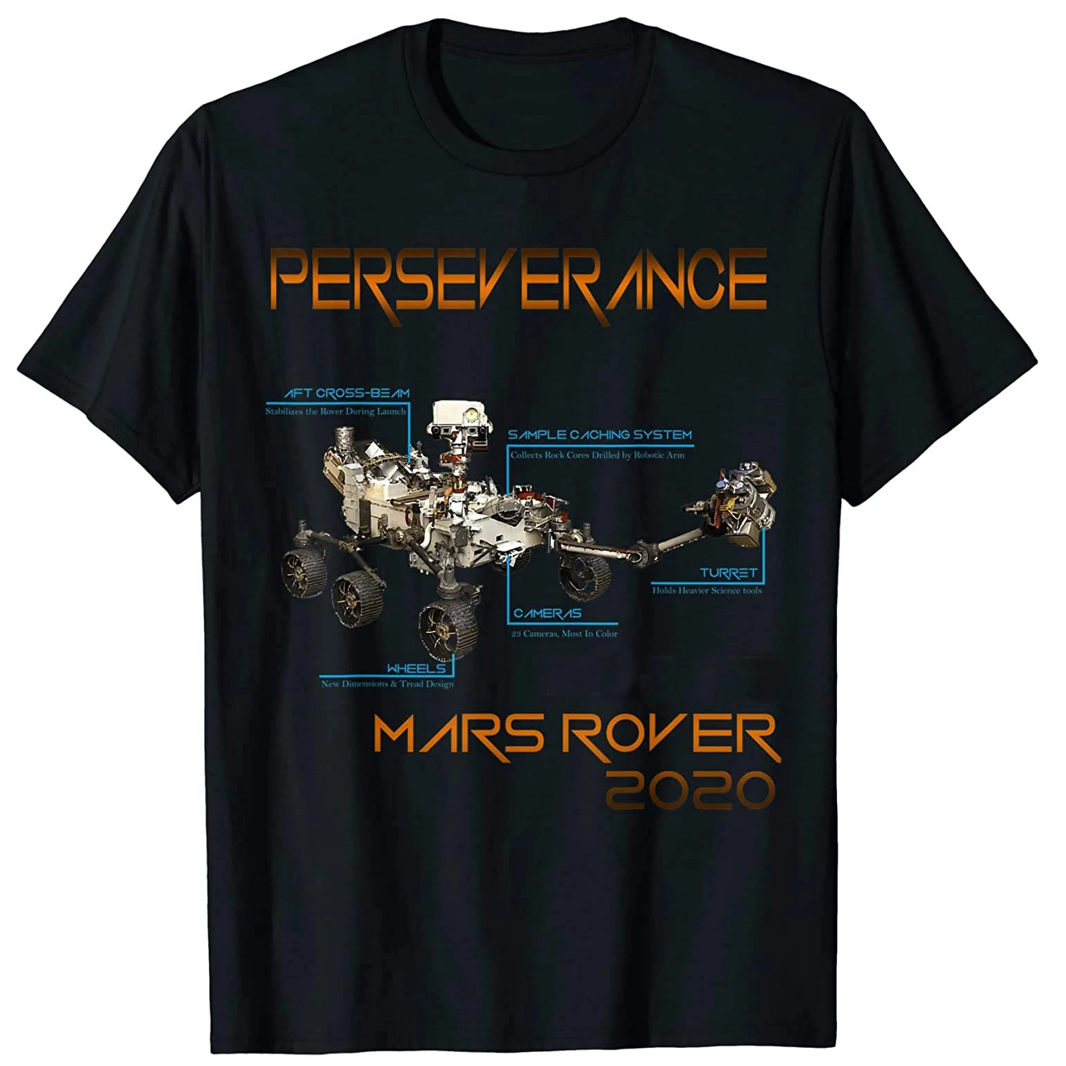 Perseverance Mars Rover Schematic T-Shirt. Premium Cotton Short Sleeve O-Neck Mens T Shirt New S-3Xl